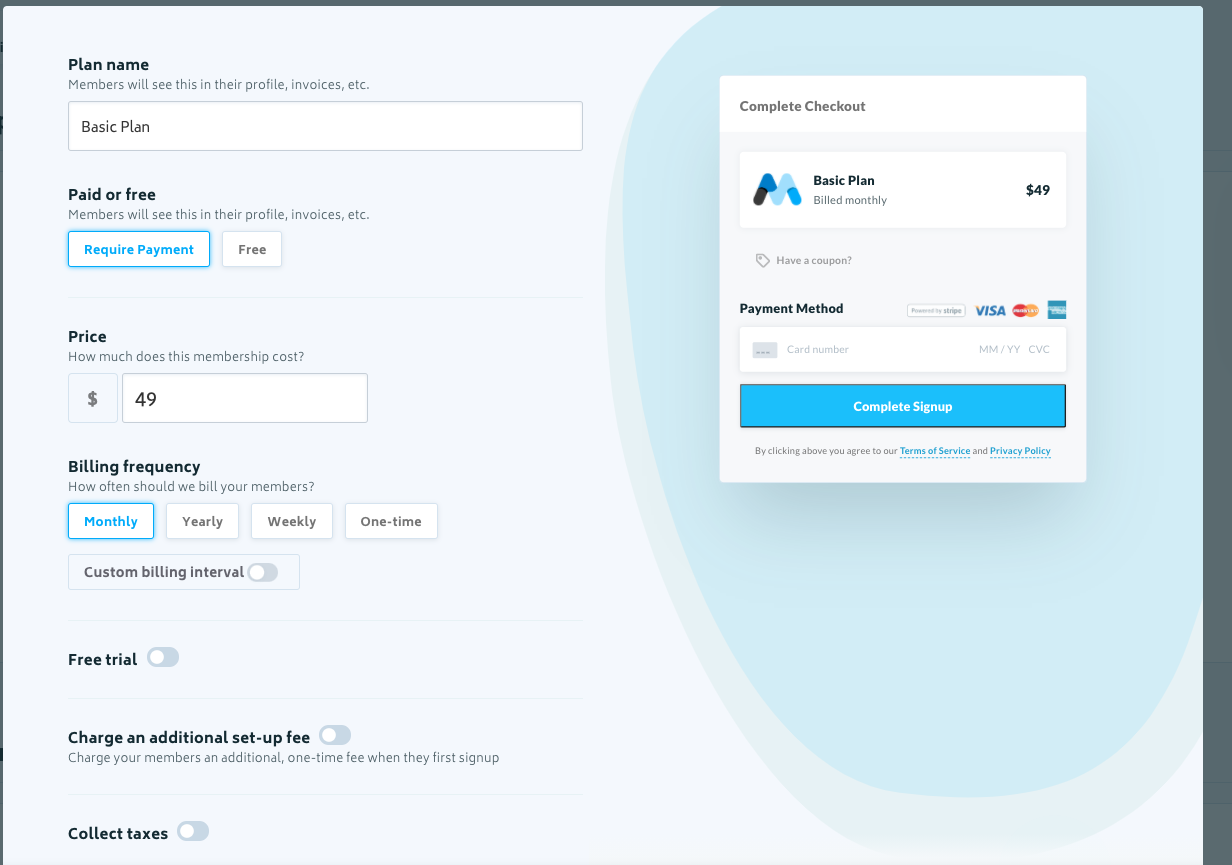 Memberstack Basic Plan Settings