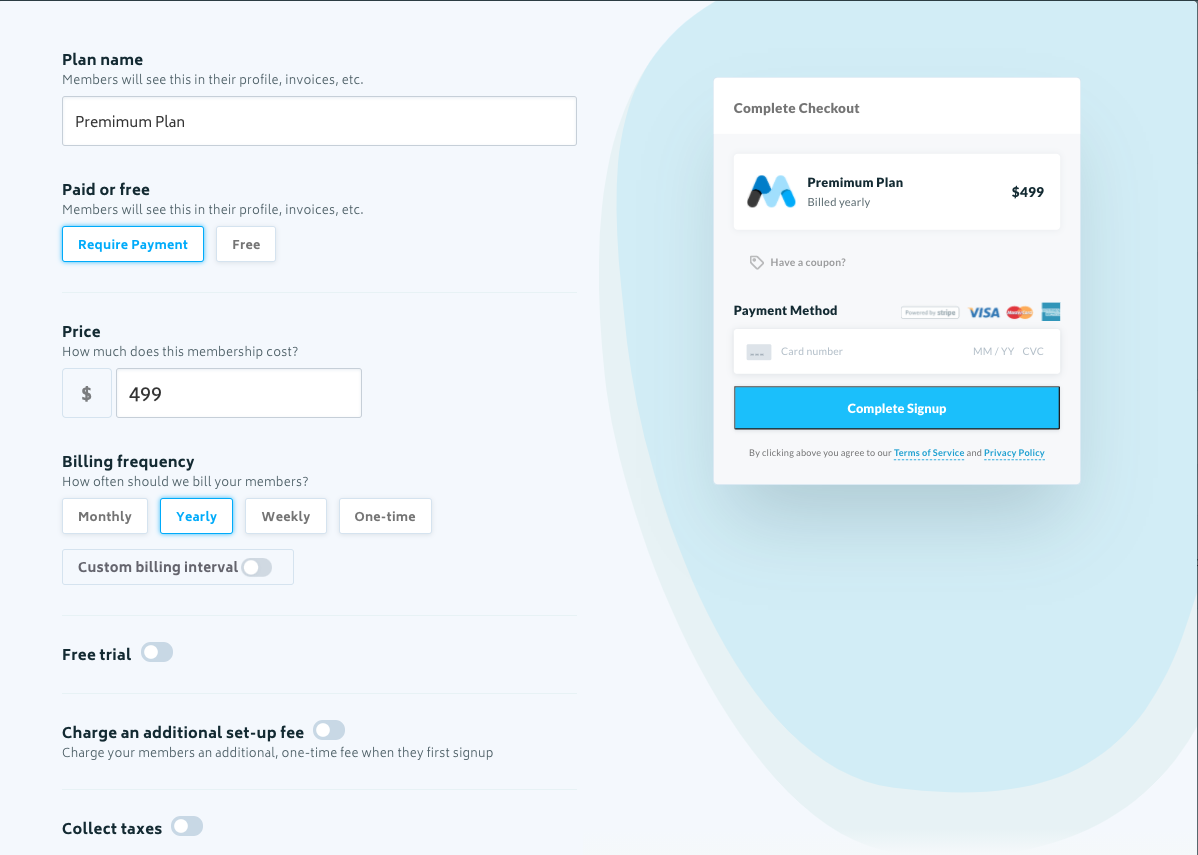 Memberstack Premium Plan Settings