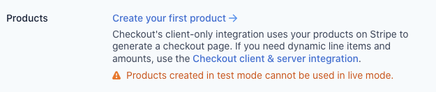 Stripe create your first product link