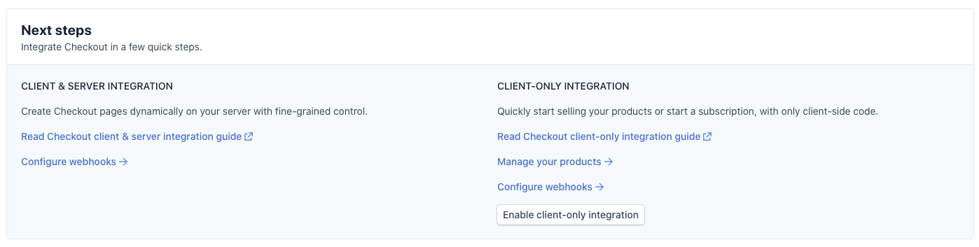 Stripe enable clienttt only integration